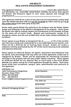 Aim Management Agreement